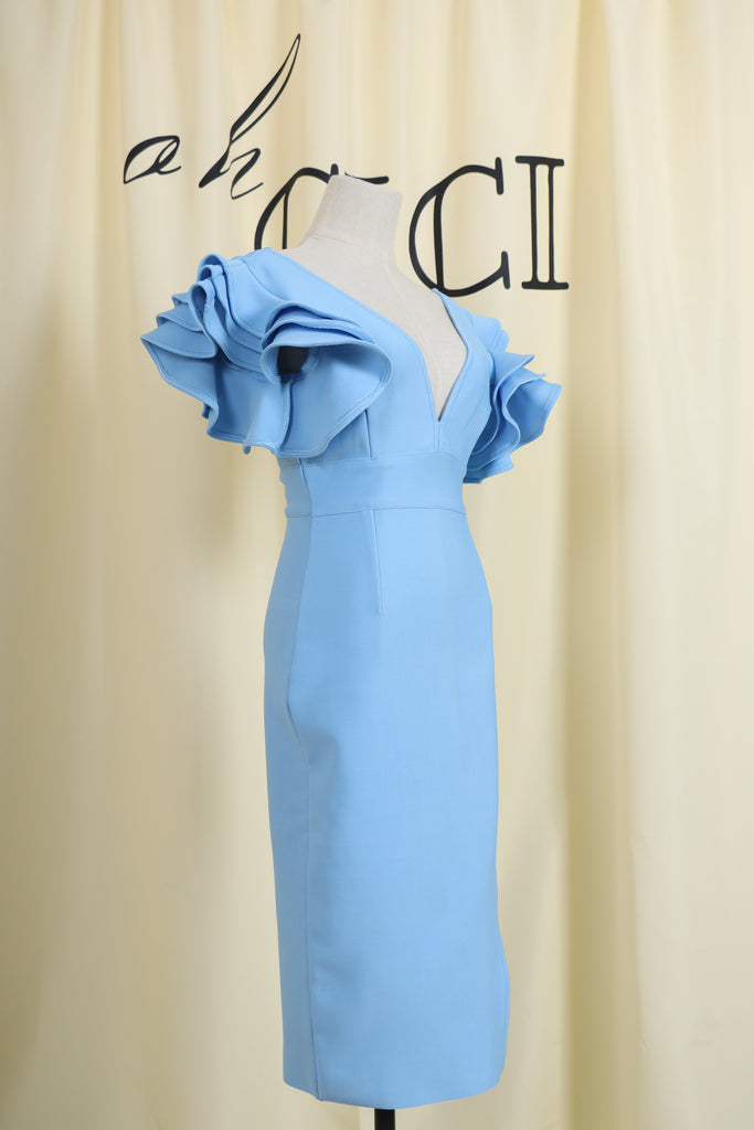 BLUE V NECK SPLIT MIDI DRESS-Dresses-Oh CICI SHOP