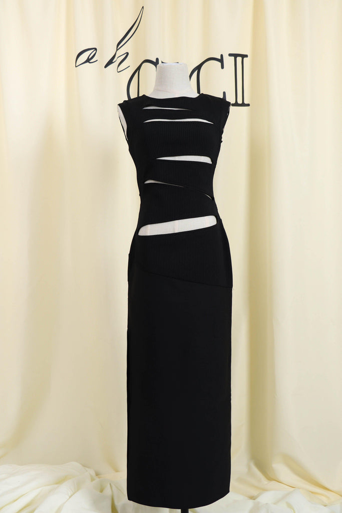 BLACK CUT OUT MAXI BANDAGE DRESS-Dresses-Oh CICI SHOP