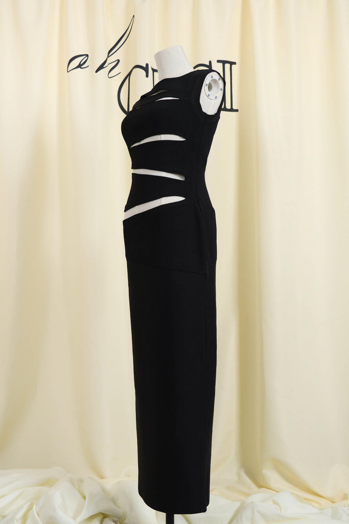 BLACK CUT OUT MAXI BANDAGE DRESS-Dresses-Oh CICI SHOP