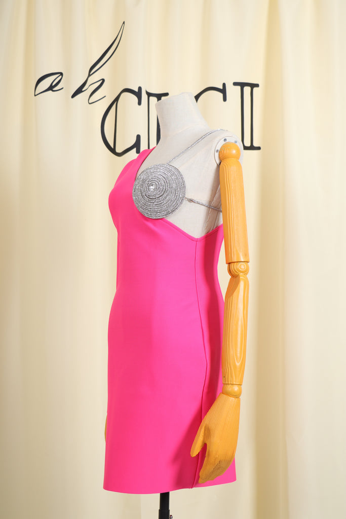 ONE SHOULDER CRYSTAL MINI DRESS-Dresses-Oh CICI SHOP