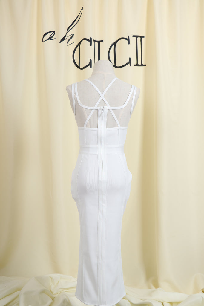 WHITE DEEP V MAXI DRESS-Dresses-Oh CICI SHOP