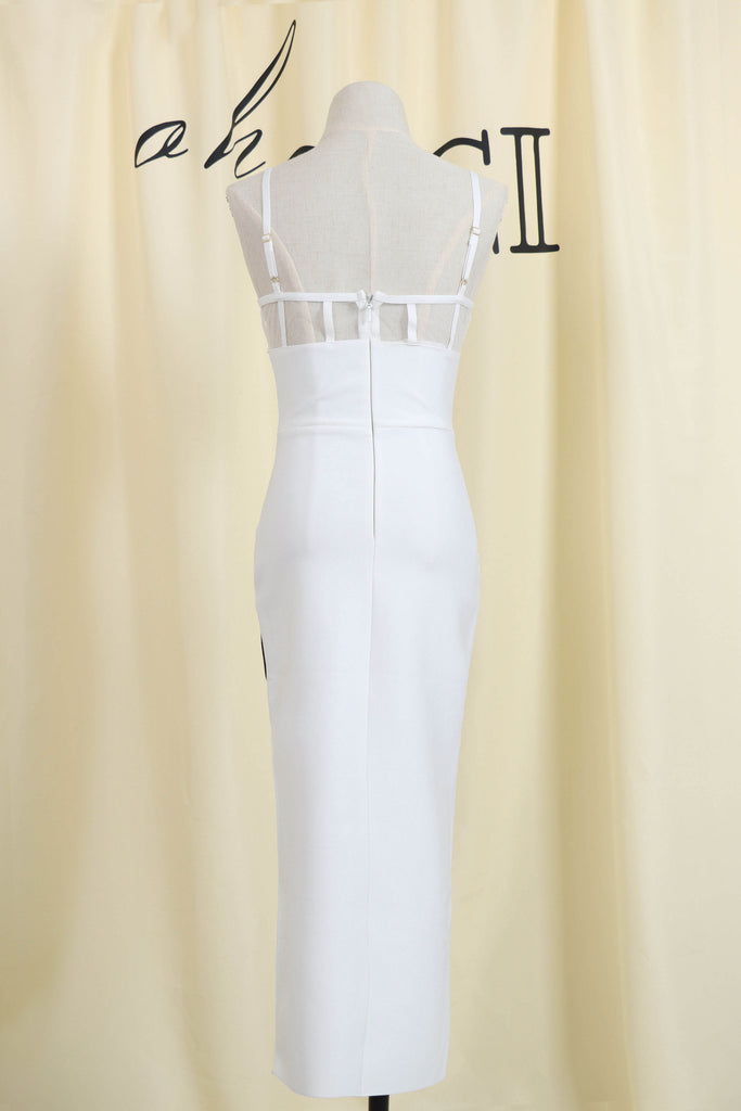 WHITE DIAMANTE MIDI BANDAGE DRESS-Dresses-Oh CICI SHOP