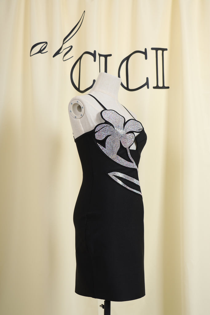 CRYSTAL FLOWER BANDAGE MINI DRESS-Dresses-Oh CICI SHOP