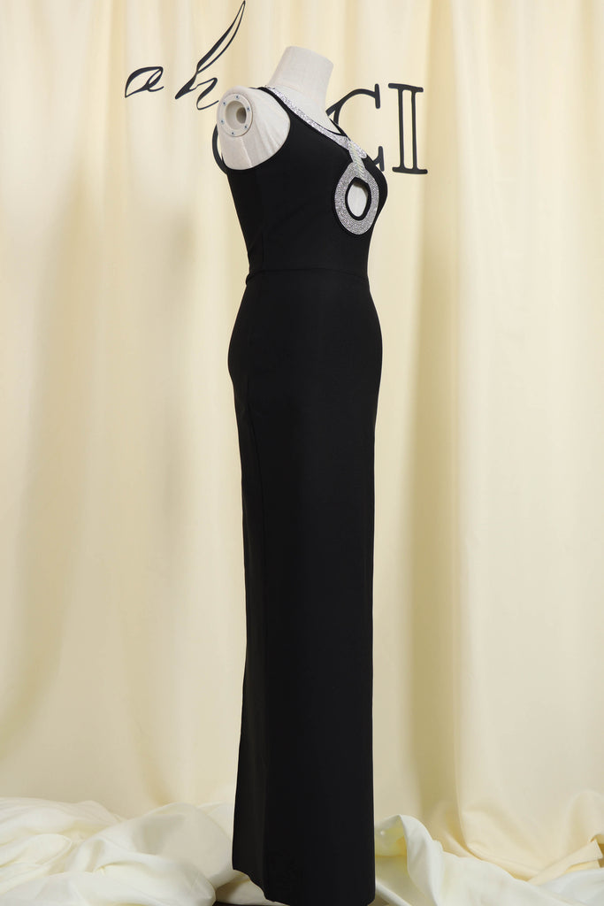 BLACK CRYSTAL CUTOUT MAXI BANDAGE DRESS-Dresses-Oh CICI SHOP
