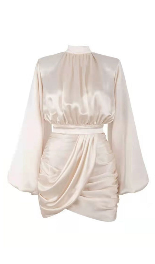 IVORY SATIN BLOUSON DRESS-Dresses-Oh CICI SHOP