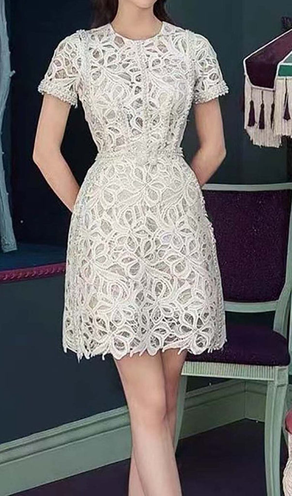 LACE HOLLOW OUT MIDI DRESS IN WHITE DRESS OH CICI 
