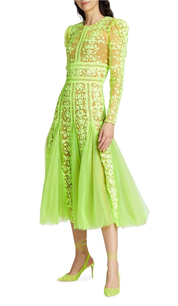 LACE PLATED MIDI DRESS IN GREEN DRESS OH CICI 