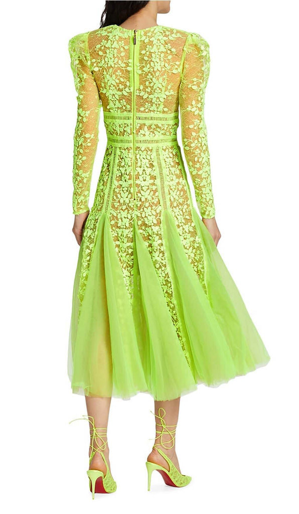 LACE PLATED MIDI DRESS IN GREEN DRESS OH CICI 