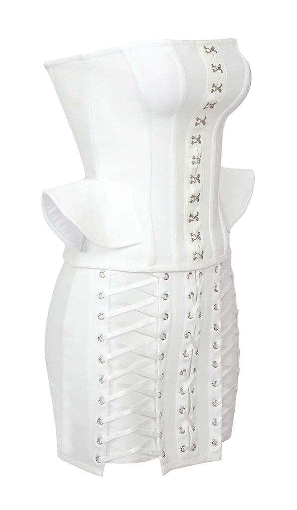 LACE-UP OFF SHOULDER MINI DRESS IN WHITE DRESS OH CICI 