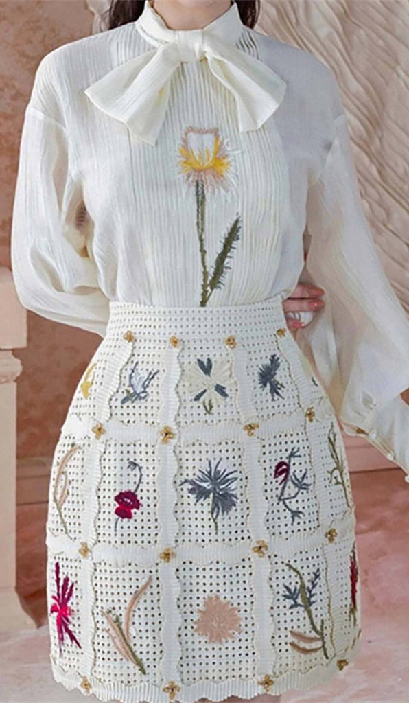 LANTERN SLEEVE EMBROIDERY TWO PIECE SET IN WHITE DRESS OH CICI 