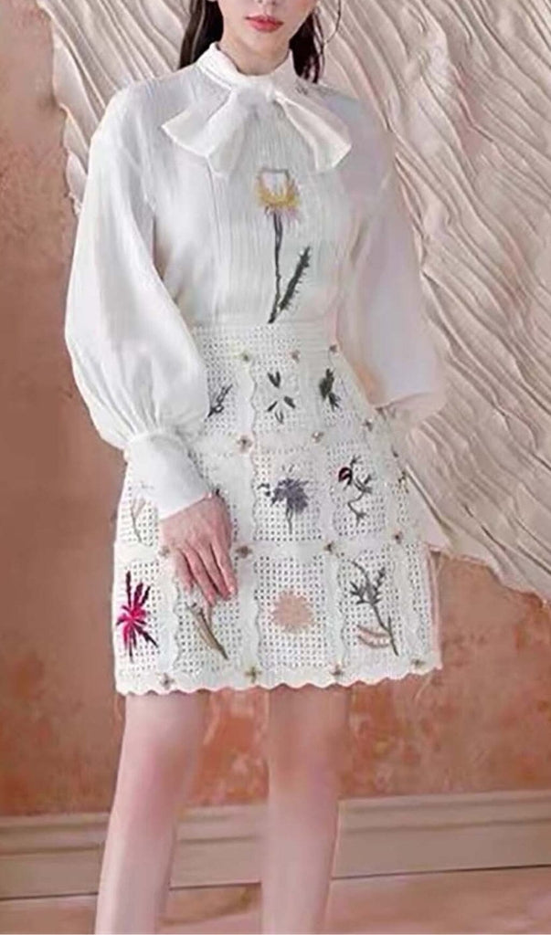 LANTERN SLEEVE EMBROIDERY TWO PIECE SET IN WHITE DRESS OH CICI 