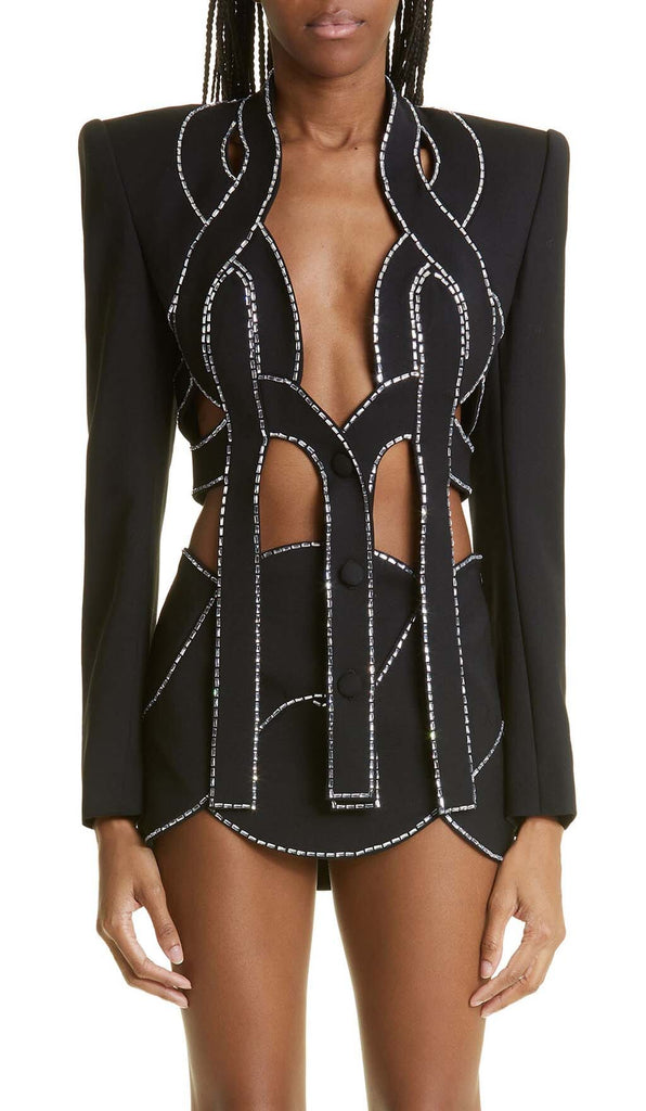 LATTICED EMBELLISHED ROPE TWO PIECES IN BLACK DRESS OH CICI 