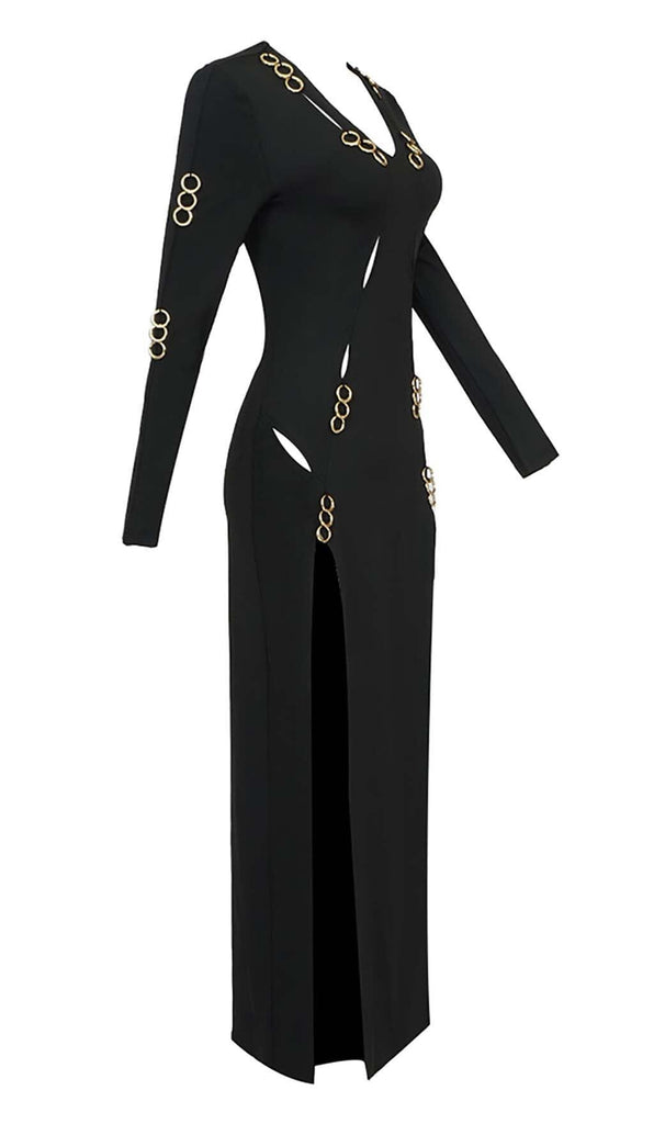 LONG SLEEVE EMBELLISHED MAXI DRESS IN BLACK DRESS OH CICI 