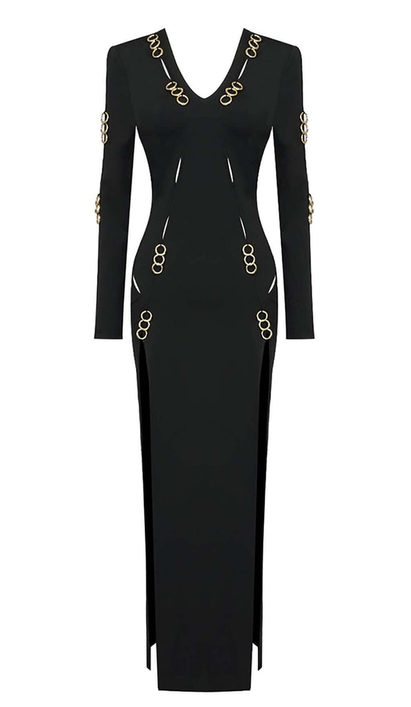 LONG SLEEVE EMBELLISHED MAXI DRESS IN BLACK DRESS OH CICI 