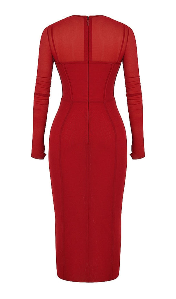 LONG SLEEVE MIDI DRESS IN WINE RED-Dresses-Oh CICI SHOP