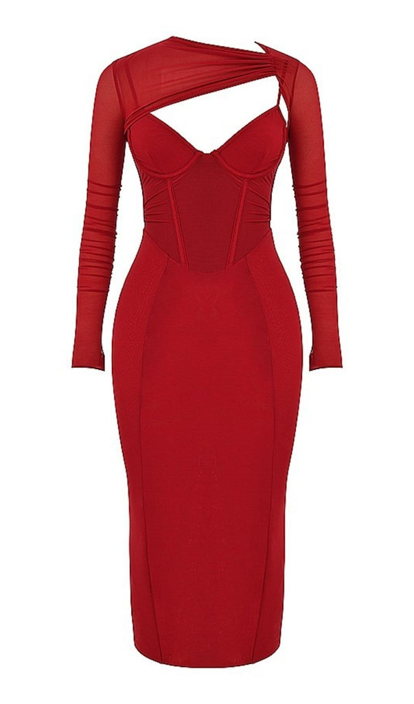 LONG SLEEVE MIDI DRESS IN WINE RED-Dresses-Oh CICI SHOP