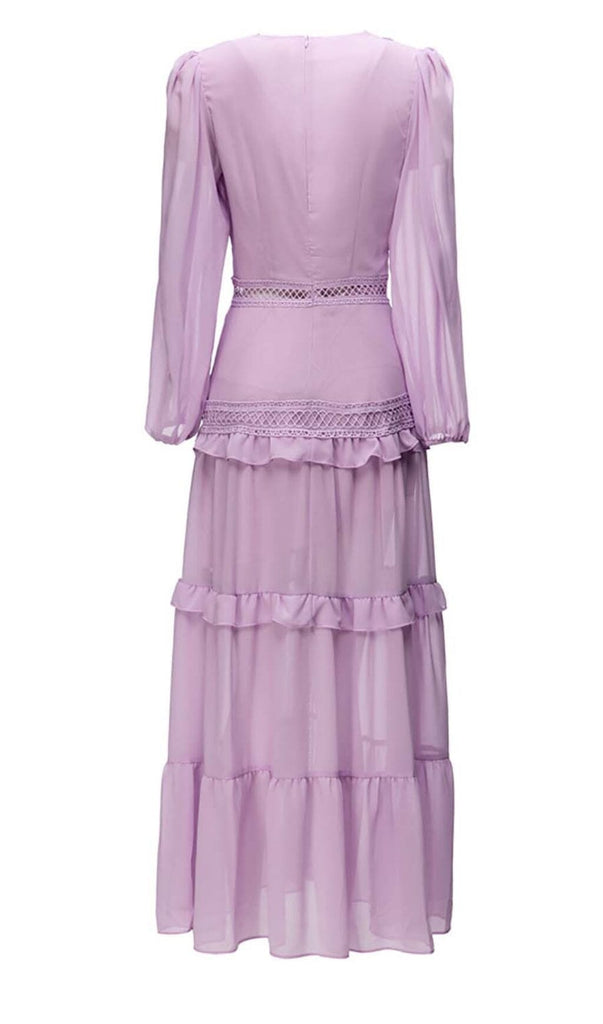 LONG SLEEVE RUFFLE MAXI DRESS IN LILAC DRESS STYLE OF CB 