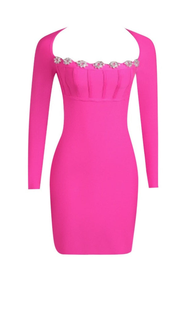 LONG SLEEVE SQUARE COLLAR MINI DRESS IN PINK DRESS OH CICI