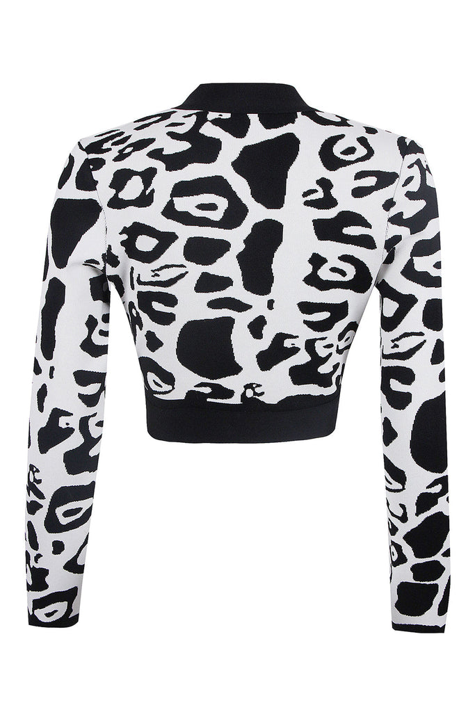 Leopard Print Deep V Short Bandage Jacket In Black-TOPS & SKIRTS-Oh CICI SHOP