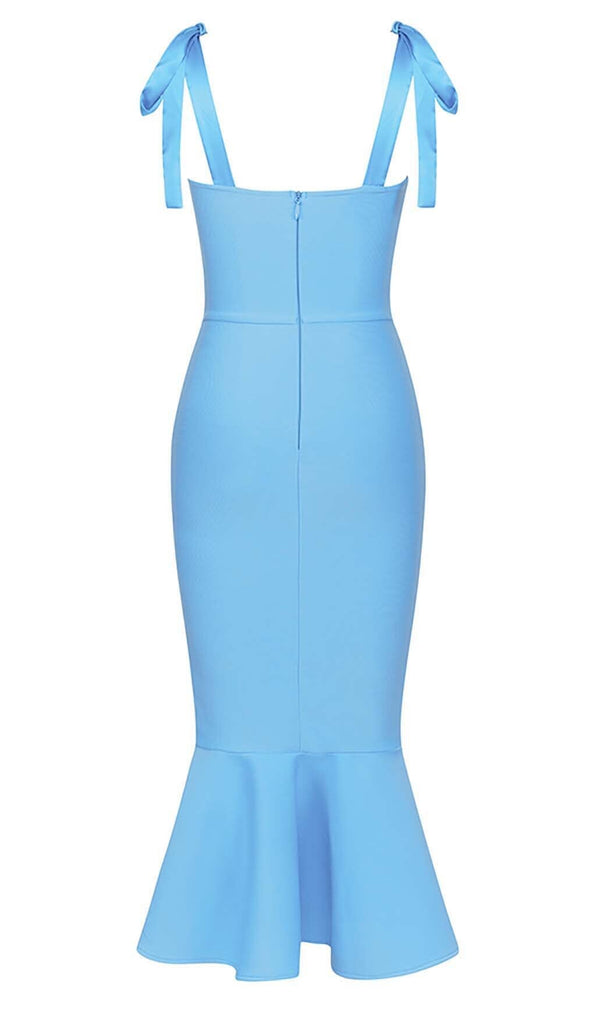 MICRO BUTTON MERMAID MIDI DRESS IN BRIGHT BLUE DRESS ohcici 