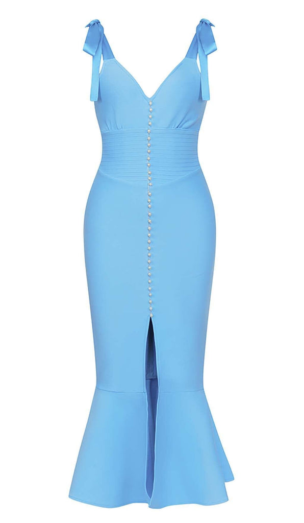 MICRO BUTTON MERMAID MIDI DRESS IN BRIGHT BLUE DRESS ohcici 