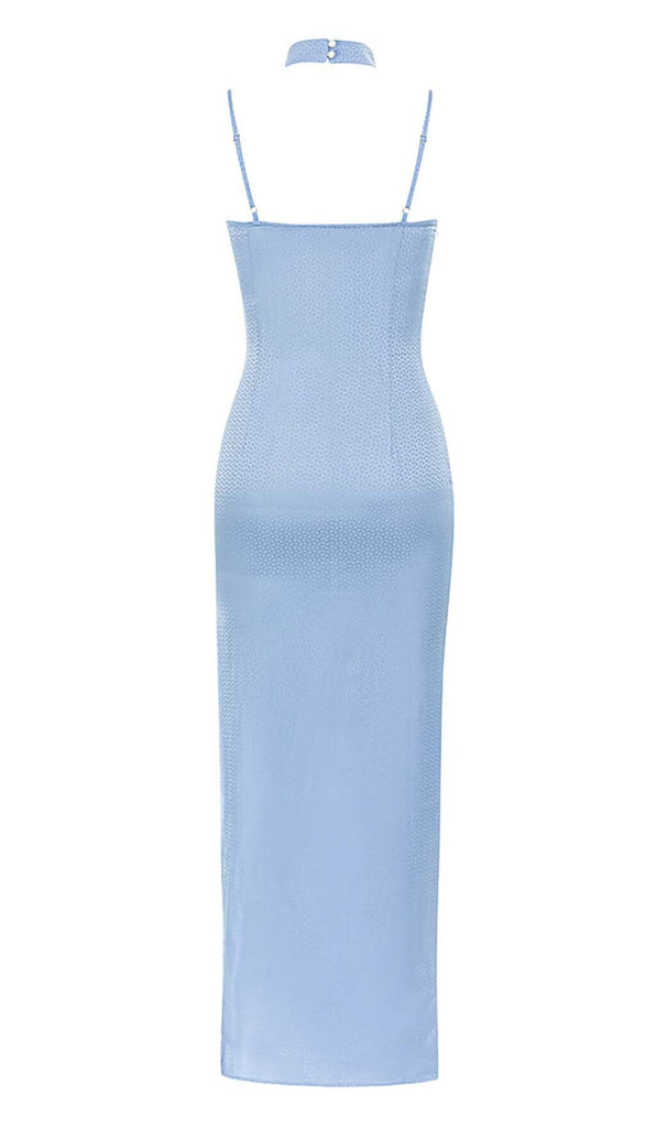 MOCK NECK SLIT MIDI DRESS IN BLUE DRESS OH CICI 