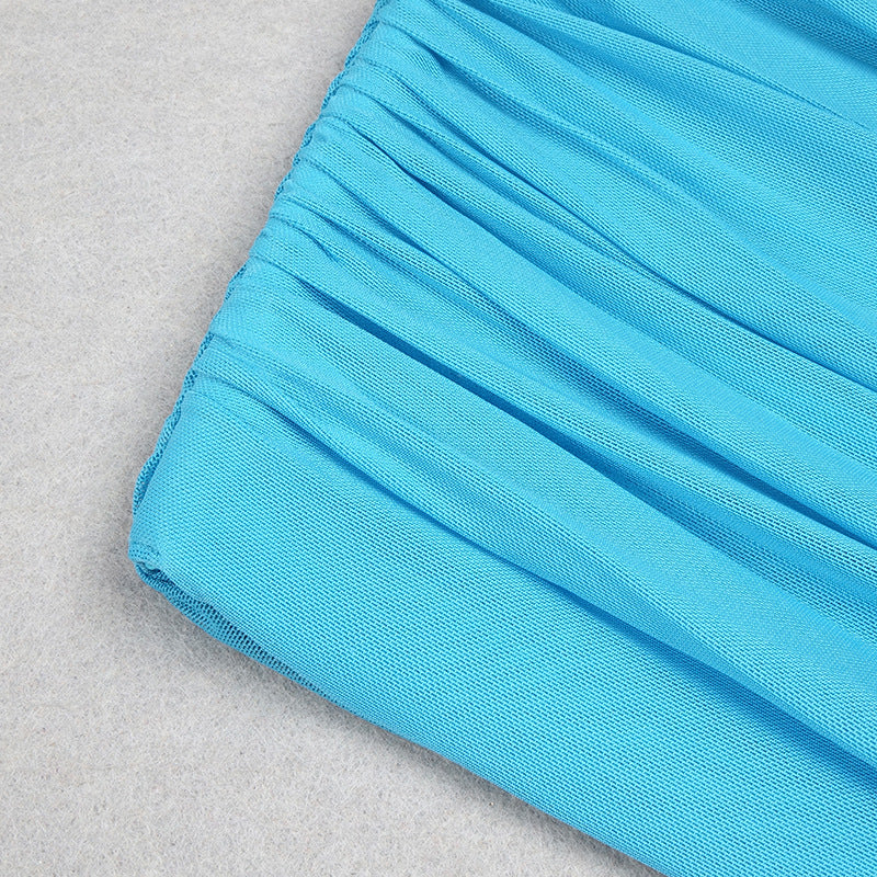 BLUE HALTER CROSS HOLLOW MINI DRESS-Bandage Dresses-Oh CICI SHOP