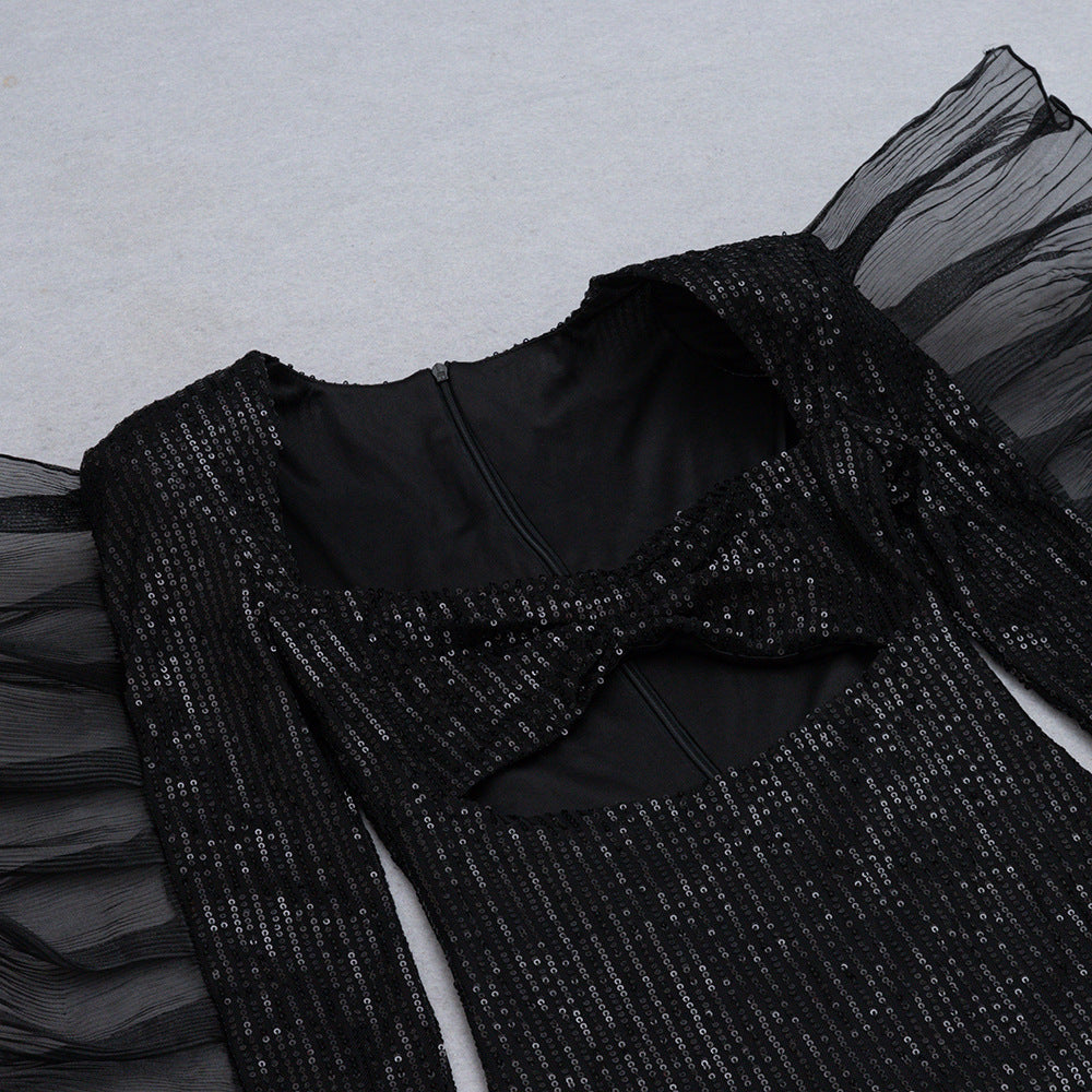 BLACK CUT OUT SEQUIN MINI DRESS-Dresses-Oh CICI SHOP