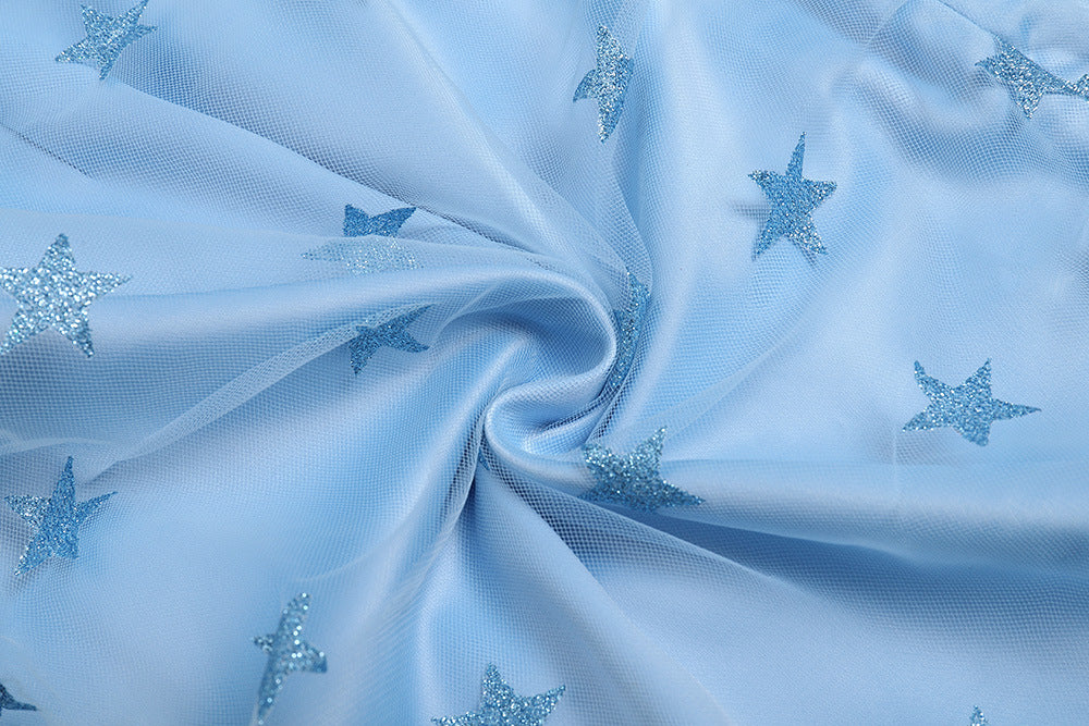 BLUE PRINT PUFF SLEEVES DRAPED MINI DRESS-Dresses-Oh CICI SHOP