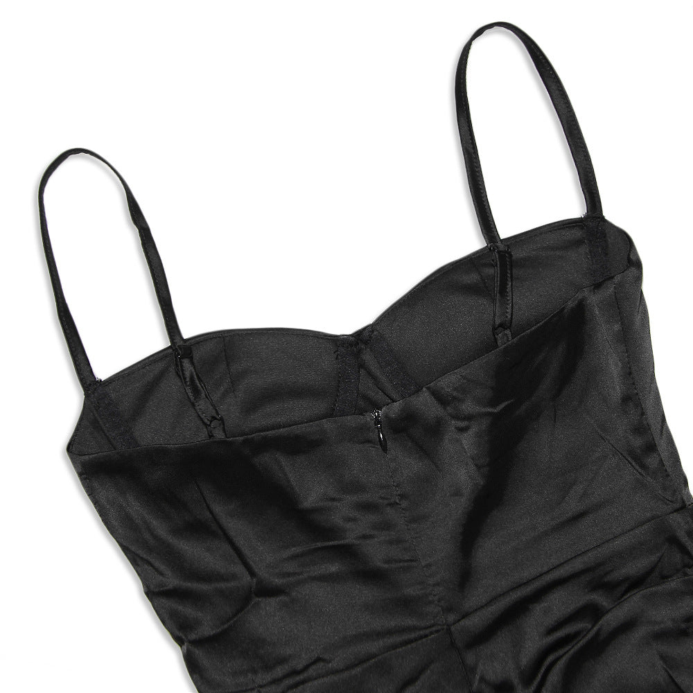 SATIN SLIT CORSET MAXI DRESS IN BLACK-Dresses-Oh CICI SHOP
