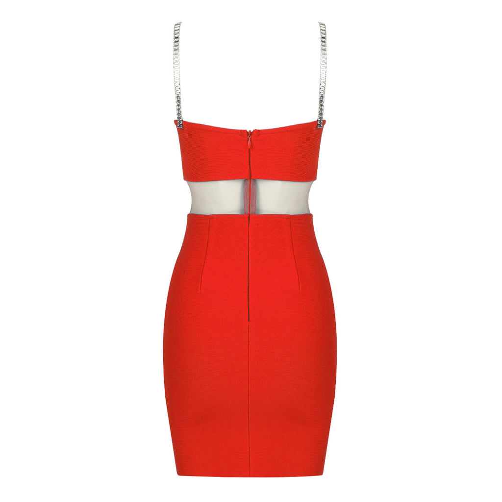 RED STRAPPY SLEEVELESS HOLLOW OUT MINI BANDAGE DRESS-Dress-Oh CICI SHOP