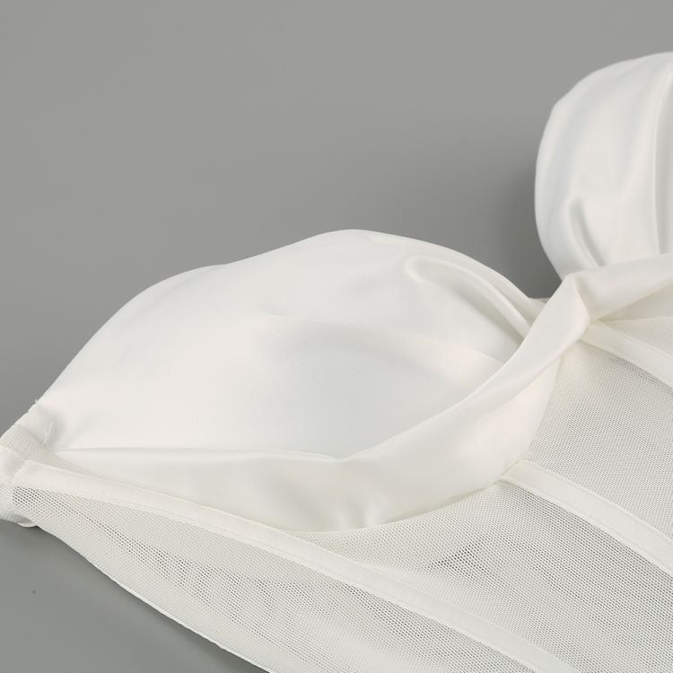 WHITE MESH CORSET MAXI BANDAGE DRESS-Dresses-Oh CICI SHOP
