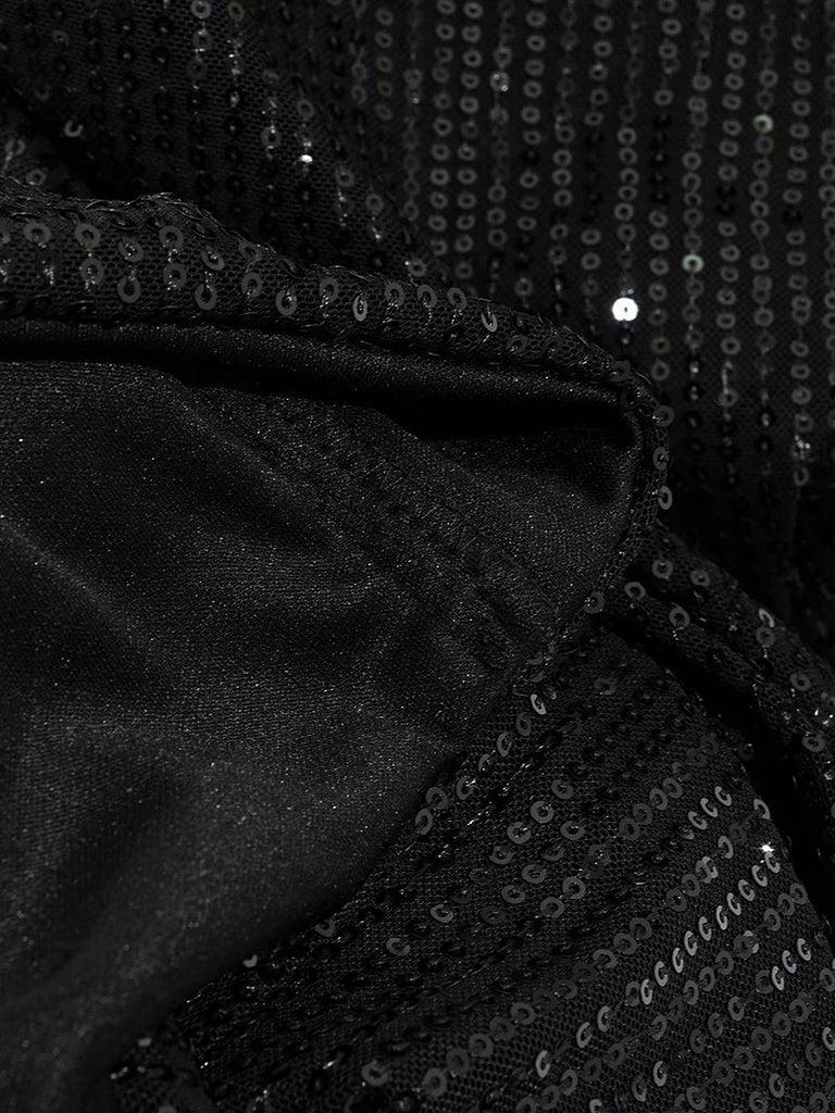 BLACK OFF SHOULDER SLIM SEQUIN RUCHED MINI DRESS-Dresses-Oh CICI SHOP