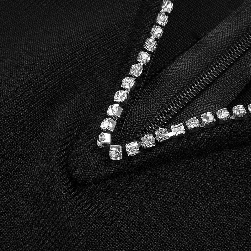BLACK OFF SHOULDER DEEP V BANDAGE MAXI DRESS-Bandage Dresses-Oh CICI SHOP