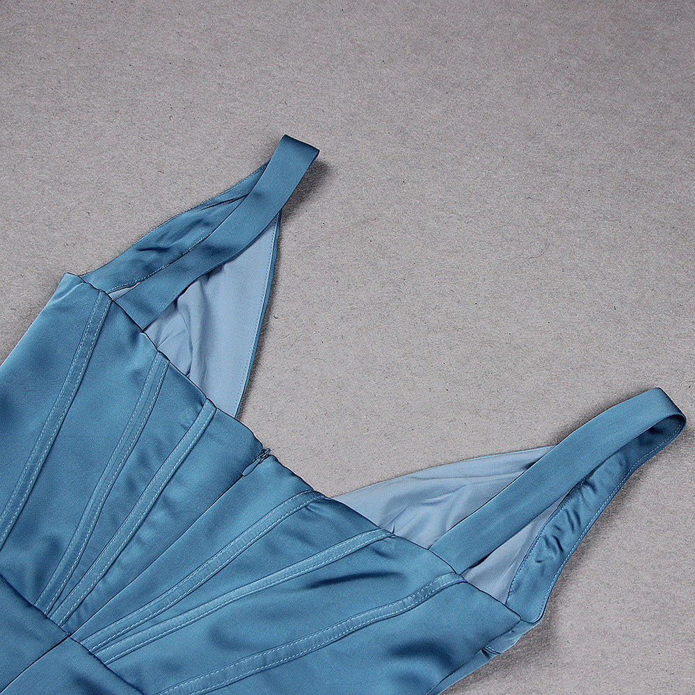 BLUE SATIN CORSET MIDI DRESS-Dresses-Oh CICI SHOP