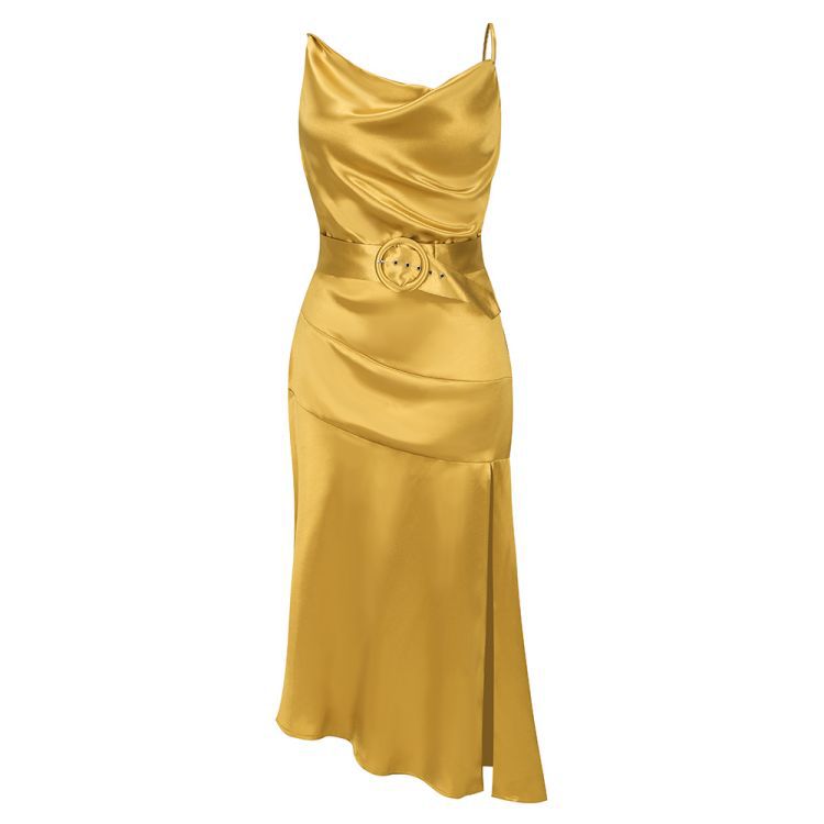 GOLD STRAPPY SPLIT LARK DRESS-Dress-Oh CICI SHOP