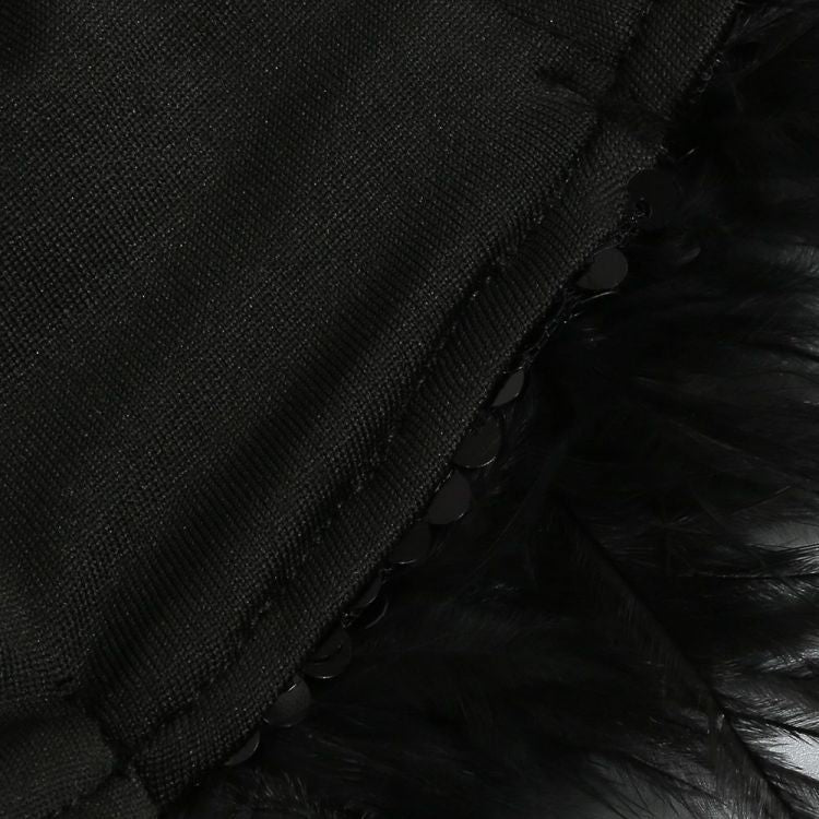 BLACK SEQUIN ONE SHOULDER FEATHER MINI DRESS-Dresses-Oh CICI SHOP