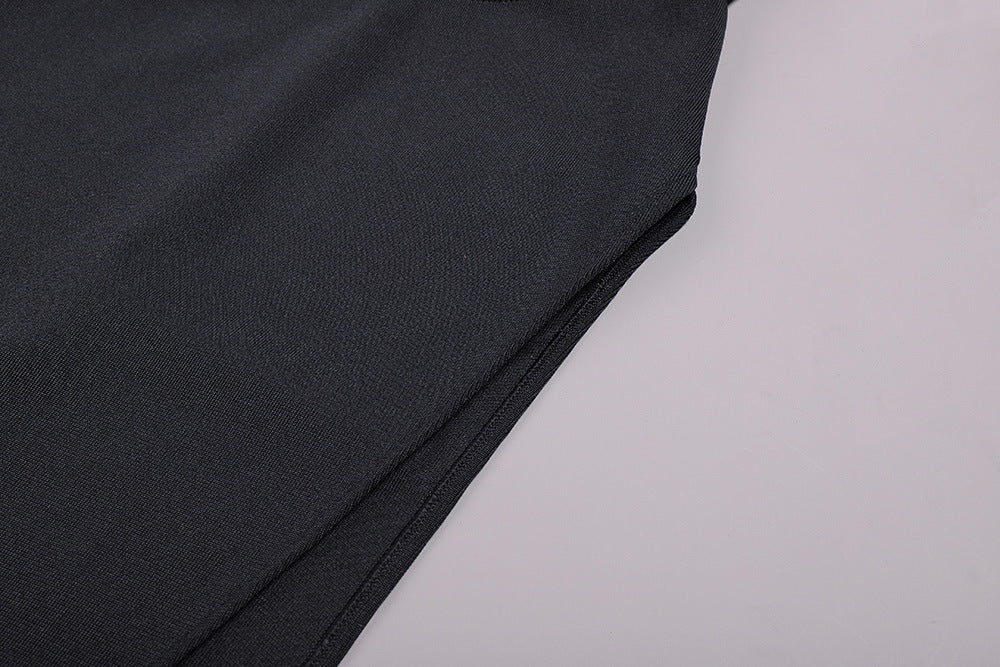 BLACK CUTOUT HIGH SPLIT MAXI BANDAGE DRESS-Bandage Dresses-Oh CICI SHOP