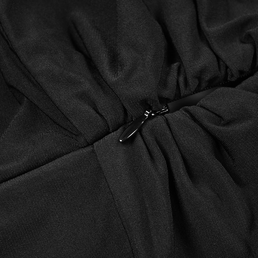 BLACK HALTER LONG SLEEVE MESH LACE UP MINI DRESS-Dresses-Oh CICI SHOP