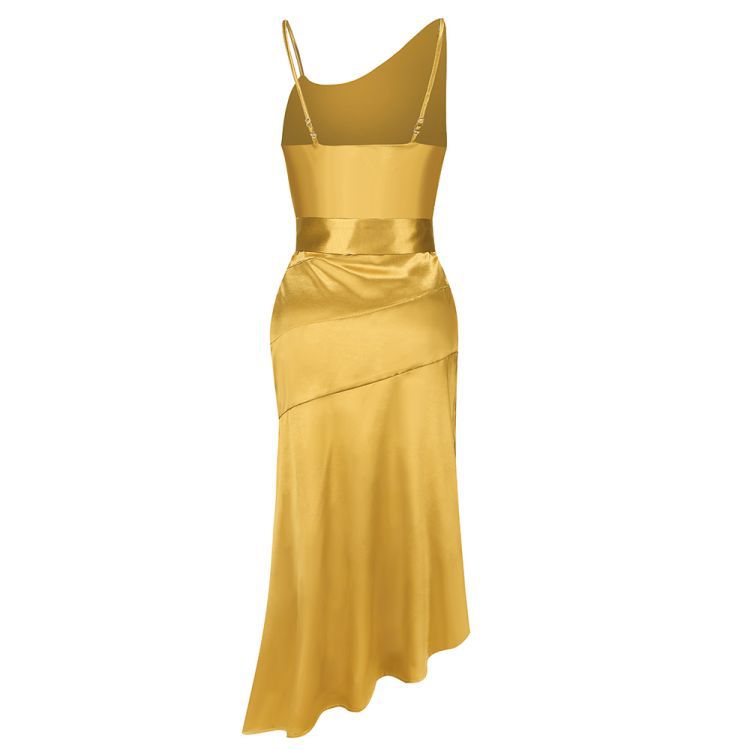 GOLD STRAPPY SPLIT LARK DRESS-Dress-Oh CICI SHOP