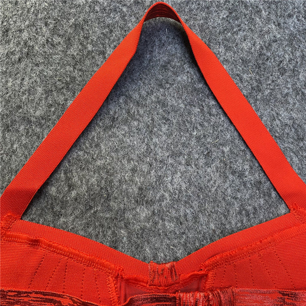RED HALTER METALLIC BANDAGE MINI DRESS-Dresses-Oh CICI SHOP