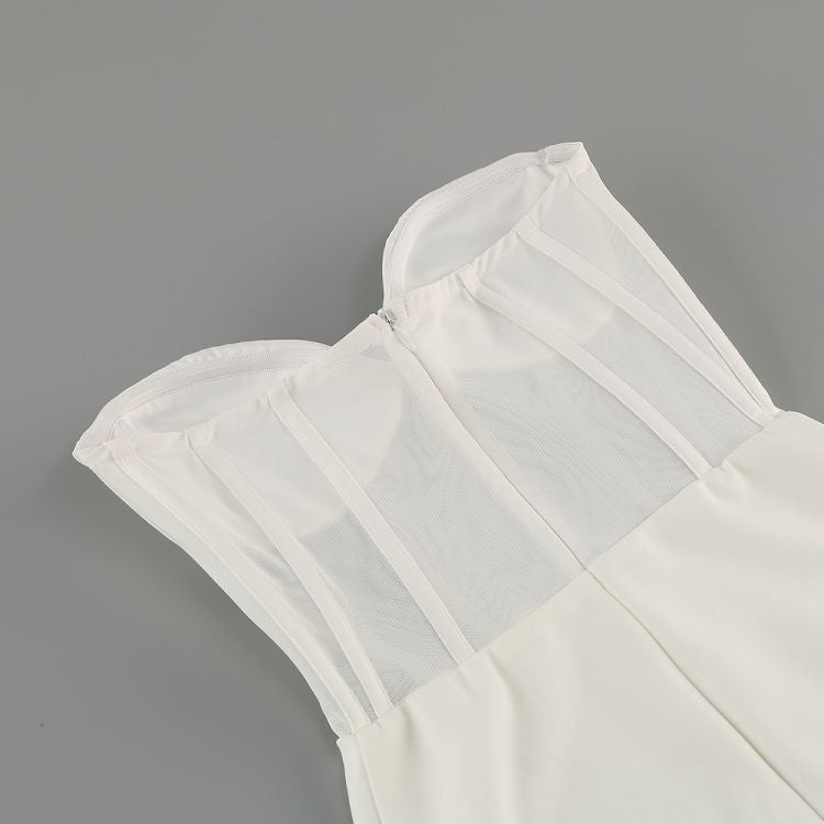 WHITE MESH CORSET MAXI BANDAGE DRESS-Dresses-Oh CICI SHOP