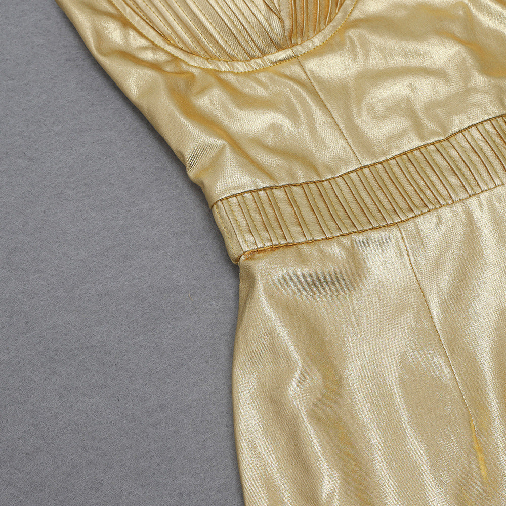 GOLDEN STRAPPY METALLIC MINI DRESS-Dresses-Oh CICI SHOP