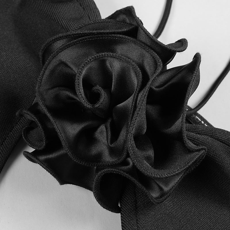 BLACK HALTER LACE UP BANDAGE DRESS-Dresses-Oh CICI SHOP