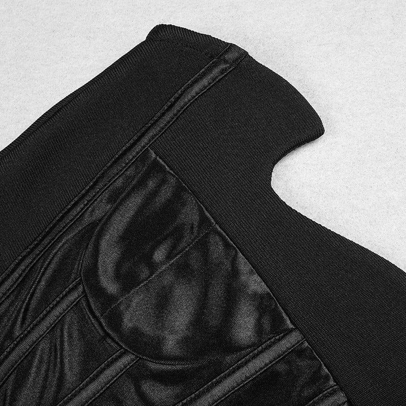 BLACK STRAPLESS SATIN BANDAGE MINI DRESS-Dresses-Oh CICI SHOP