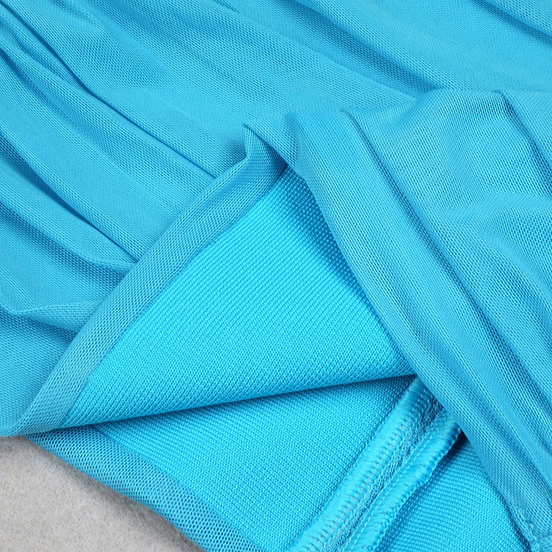 BLUE HALTER CROSS HOLLOW MINI DRESS-Bandage Dresses-Oh CICI SHOP