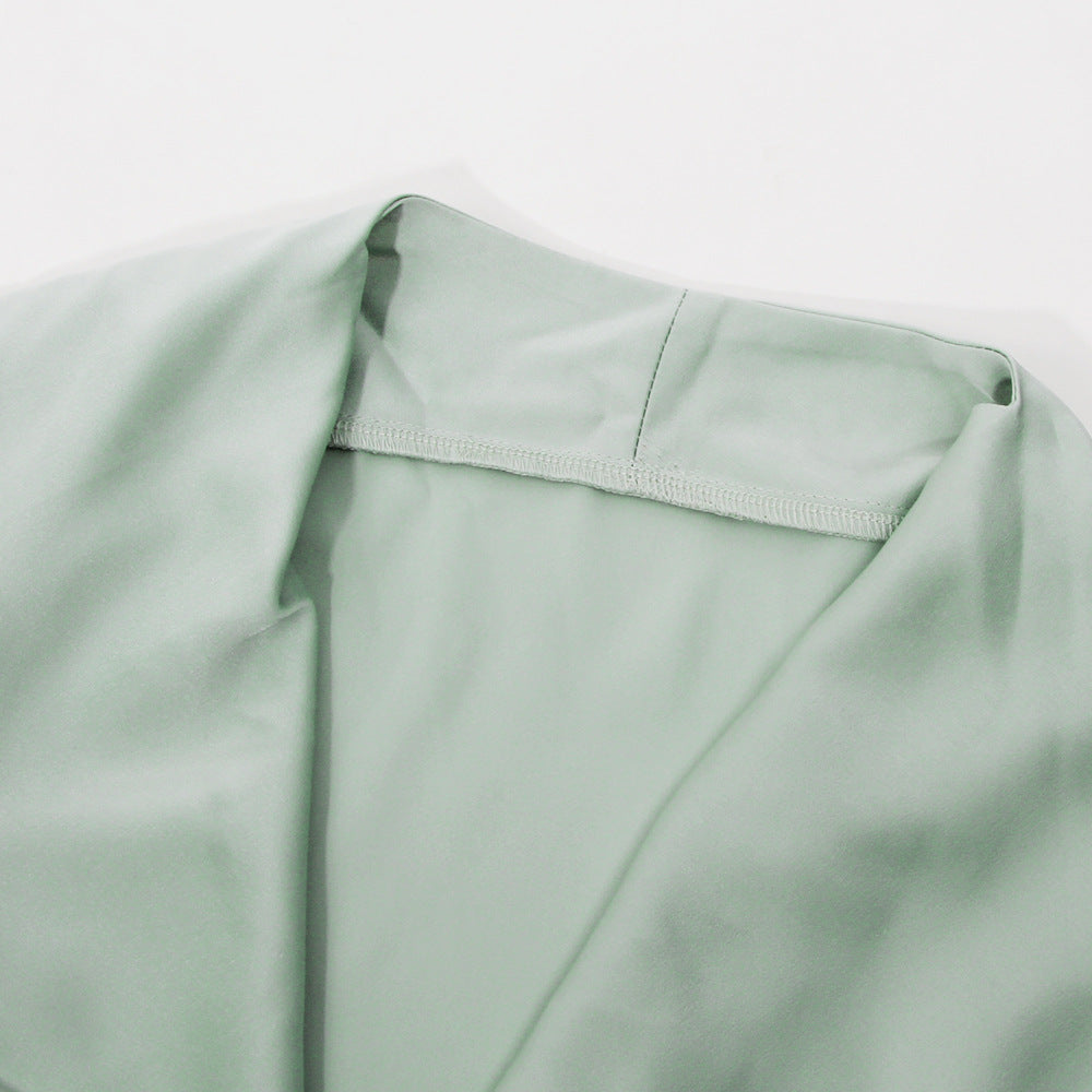 SILKY SATIN DRAPED TWO PIECE SET IN GREEN-Dresses-Oh CICI SHOP