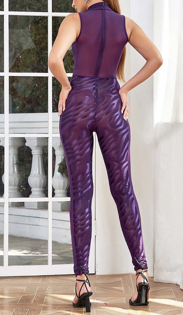 OFF SLEEVE BODYCON JUMPSUIT IN PURPLE DRESS OH CICI 