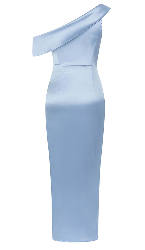 ONE SHOULDER RUCHED SLIT MAXI DRESS IN BLUE DRESS OH CICI 