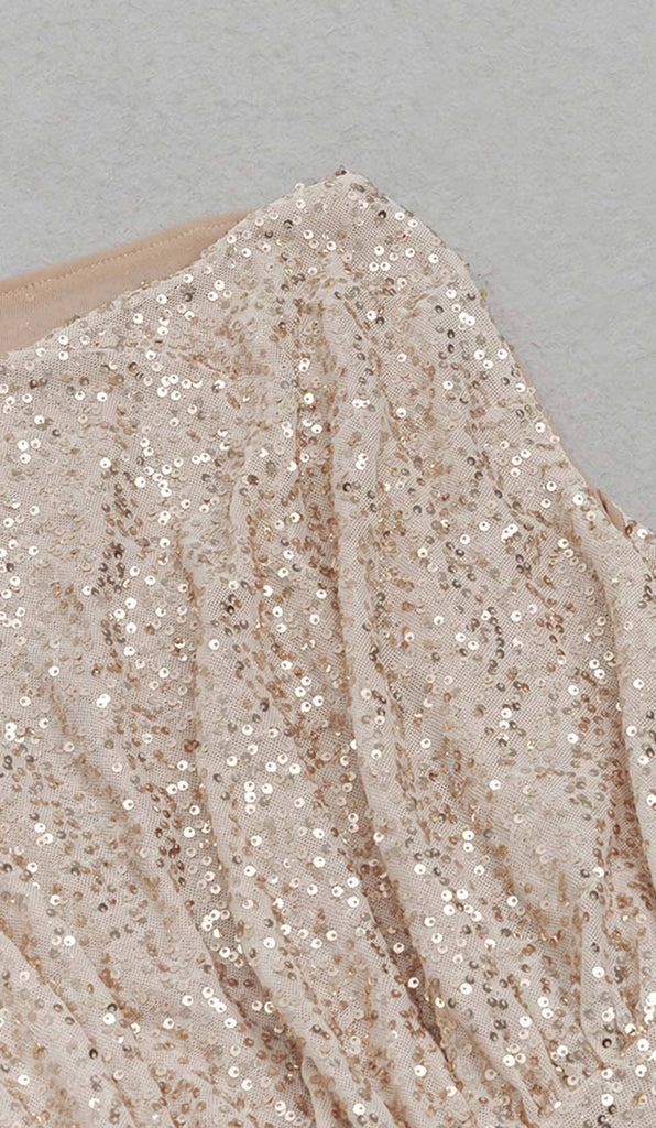 ONE SHOULDER SEQUIN MIDI DRESS IN ROSE GOLD DRESS OH CICI 